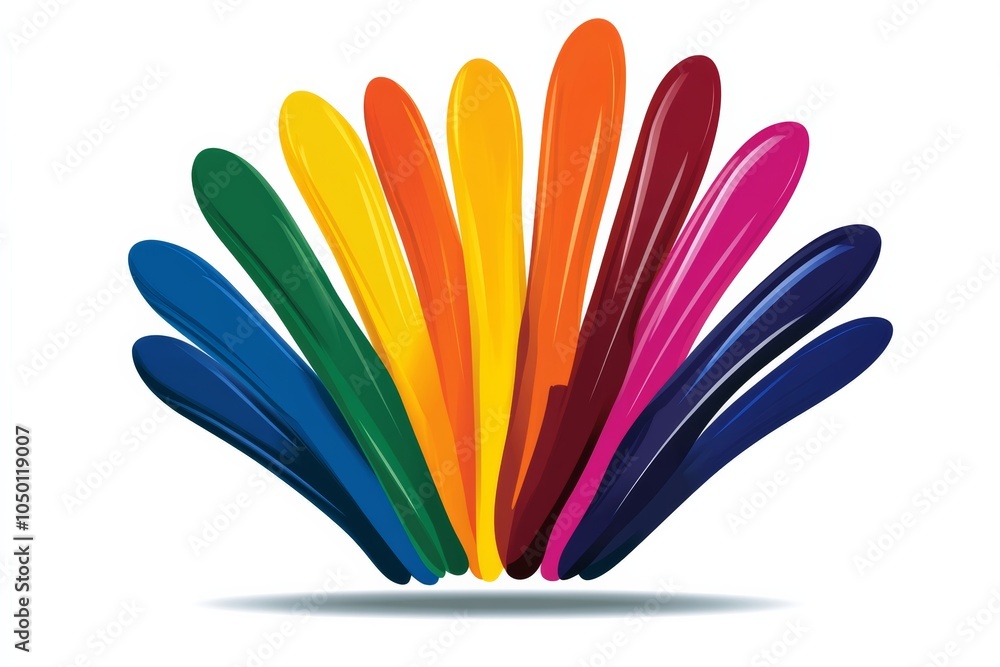 Poster set of colorful, abstract shapes that resemble splatters of paint. shapes are arranged in a row, wit
