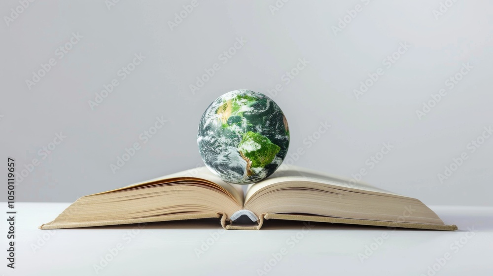 Aufkleber a surreal representation of a world emerging from an open book against a clean, simple background, m