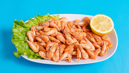 Bowl full of shrimps top view