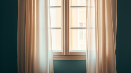 Serene Window with Flowing Sheer White Curtains in Soft Dreamlike Texture