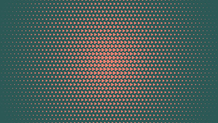Triangles Halftone Pattern Radial Gradient Vector Orange Green Abstract Background. Ultra Modern Minimalist Art Half Tone Graphics Eye Catching Wallpaper. Retro Futuristic Technology Art Illustration