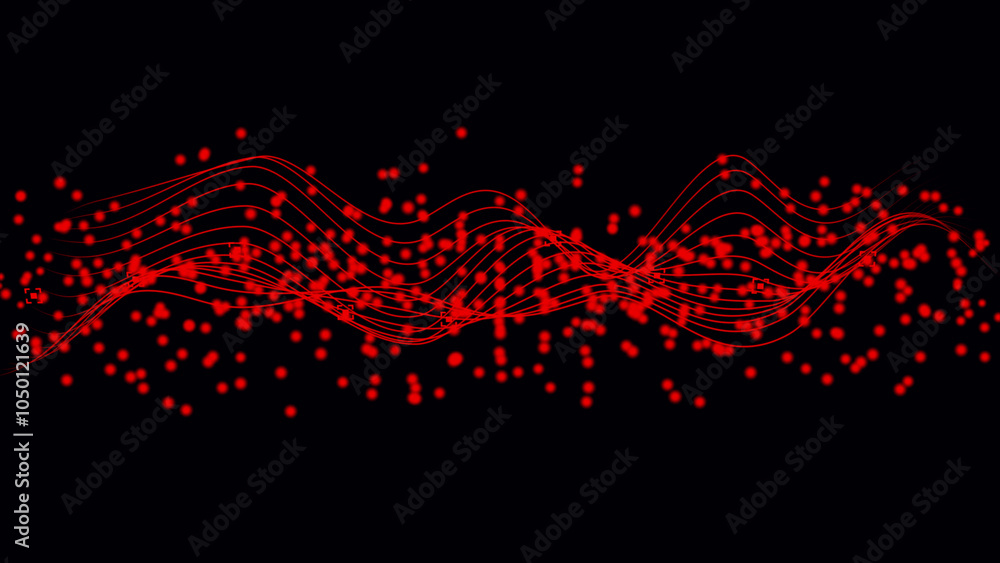 Aufkleber 3d digital dynamic wave. flow digital structure. abstract red particle background. flow wave with do