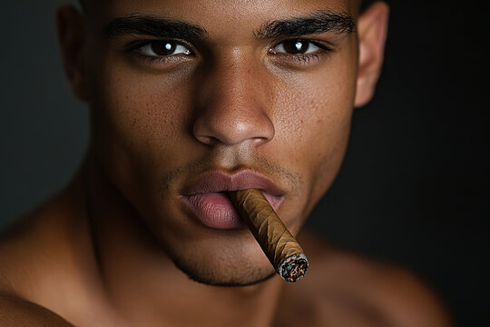 Closeup photo of man smoking cigar