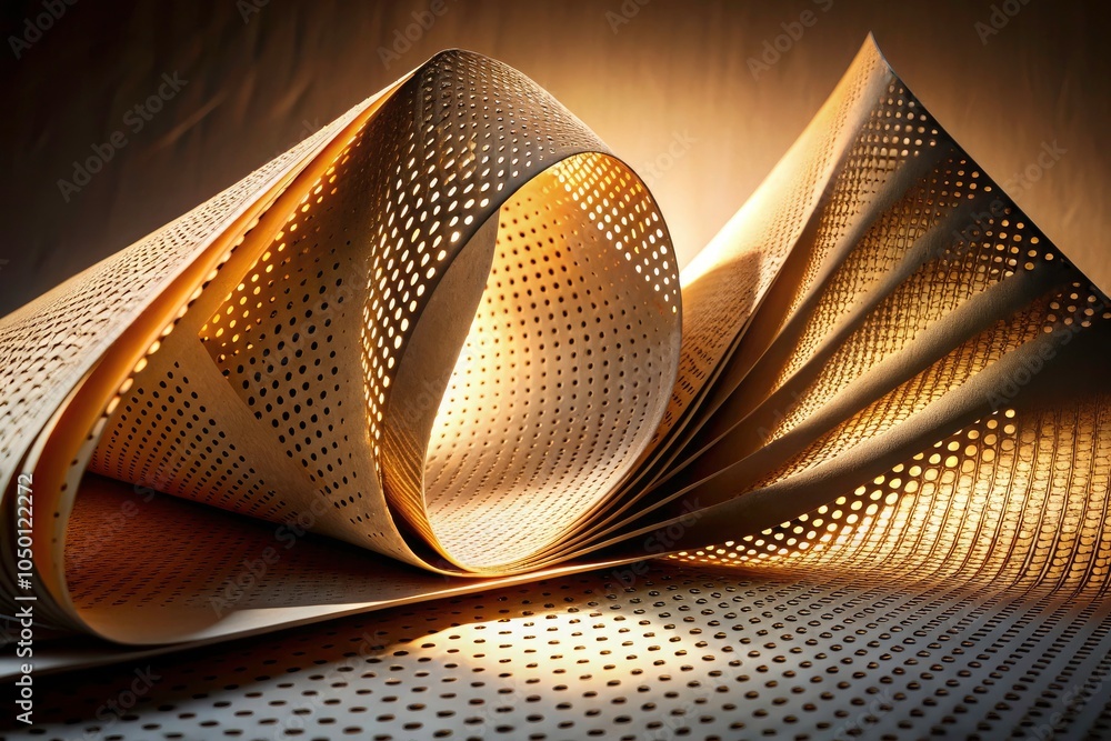 Poster folded perforated paper background with light and dark areas for creative design and textures in gra