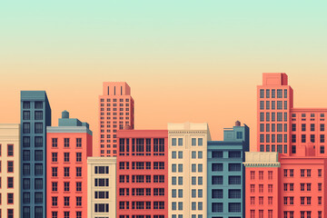 Fototapeta premium Panorama of a capital city s historic district mixed with modern highrises, sunset backdrop