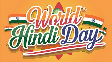 World Hindi Day Celebration with Indian Flags and Floral Designs