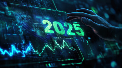 Digital interface displaying year 2025 with data visualization elements
