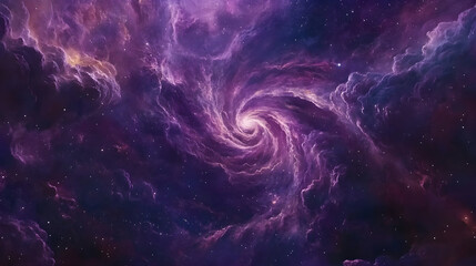 Vast galaxy with spiraling purple clouds and distant twinkling lights