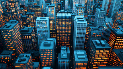 Obraz premium Aerial view of a capital cityscape at dusk, lights beginning to twinkle, calm and atmospheric