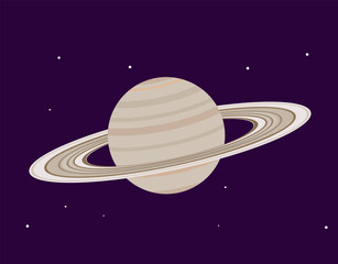 Saturn planet in cartoon color style. Solar system space object on deep sky background.  Detailed drawing for posters, decoration, print © EVGENIY
