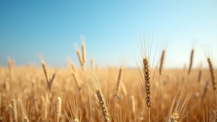 Naklejka premium Tranquil wheat field under clear blue sky