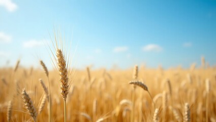 Naklejka premium Tranquil wheat field under clear blue sky