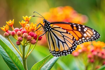 Obraz premium Monarch butterfly feeding on milkweed plant