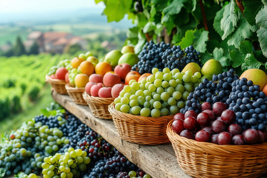 photo de fruits et l&eacute;gumes dans des cagettes, aliment frais sain et organique, march&eacute; agriculture bio