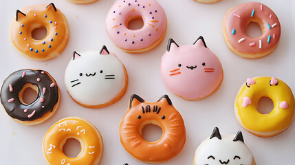 Obraz premium A colorful assortment of donuts featuring icing and sprinkles