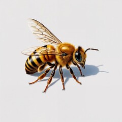honey bee with yellow and black stripes and wings photo side view