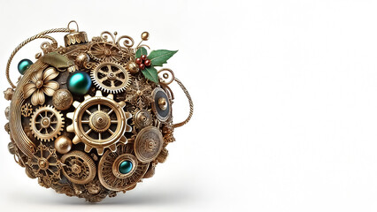 Christmas tree decoration in steampunk style, on a white background with text space for text
