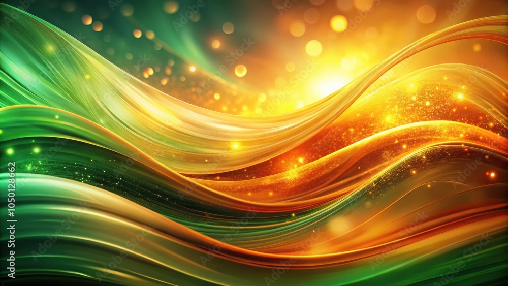 Aufkleber abstract wavy golden and green pattern with sparkling lights and bokeh effects
