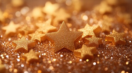 Golden star confetti on white background for festive celebrations