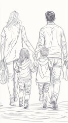 Family Walking Together in Sketch Style
