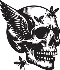 Obraz premium Skull Head with bee & wing