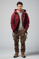 a man in purple color casual outfit standing in the studio with isolated background