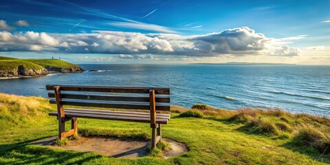 scenic bench overlooking Irish Sea on North Coast of Anglesey, Wales