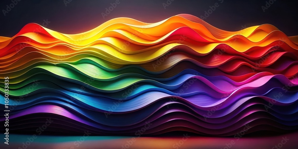 Poster a vibrant abstract digital art piece showcasing a colorful wave-like pattern formed by layered bands