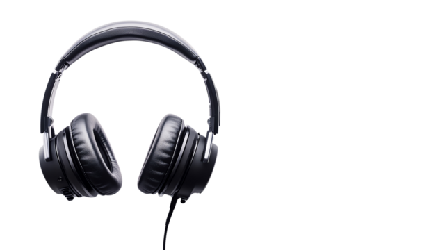 Stylish black headphones with a sleek design, perfect for music lovers and audio enthusiasts seeking quality sound.