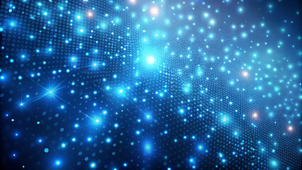 Obraz premium Abstract connected dots and glowing particles in a blue cosmic background 