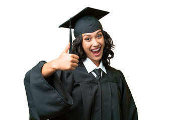 Young university graduate Argentinian woman over isolated background with thumbs up because...