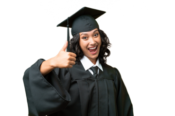 Young university graduate Argentinian woman over isolated background with thumbs up because something good has happened