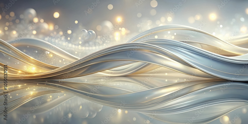 Poster abstract silver and gold wavy design with glittering bokeh