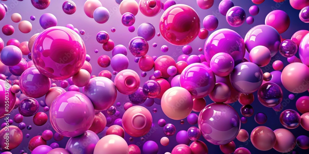 Aufkleber abstract background with an array of glossy spheres in vibrant shades of pink and purple, floating a