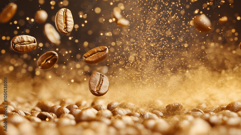 Poster a close-up, high-resolution photo of coffee beans being roasted in a large, circular roasting vat. t