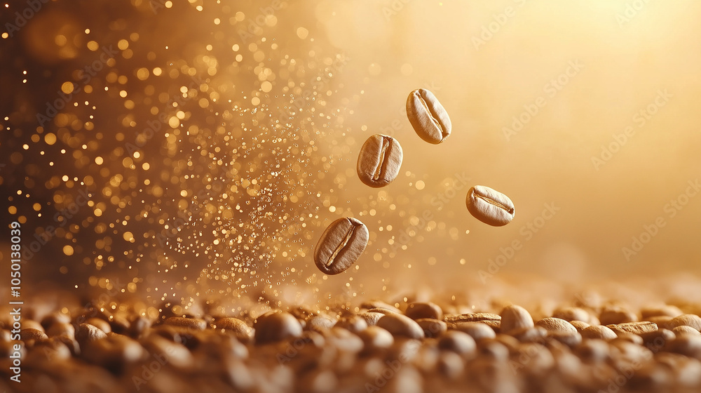 Poster a close-up, high-resolution photo of coffee beans being roasted in a large, circular roasting vat. t