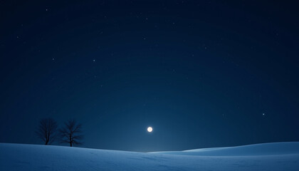 Fototapeta premium Winter night sky background, deep navy with scattered twinkling stars and a faint glow from the moon, magical and calm
