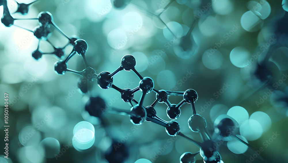 Poster a close-up of the structure and complex geometry of carboniferous molecules, with a focus on one bra