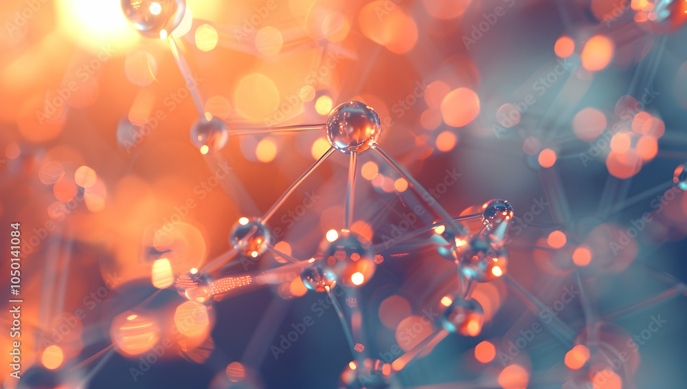 Poster a close-up of an abstract water molecule structure, set against a blurred background with soft light