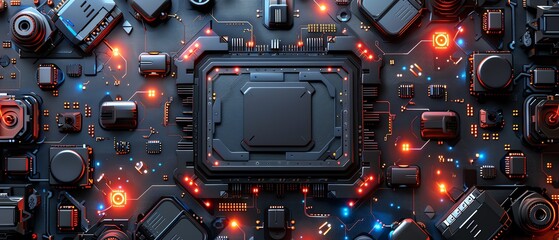 Fototapeta premium Circuit board with glowing lights.