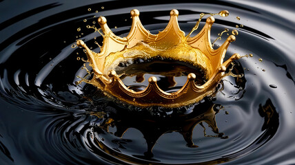 A gold crown is floating on top of a wave of water