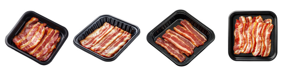 Fototapeta premium Fresh Bacon Strips in Black Packaging