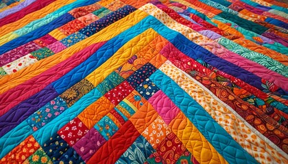 A beautiful handmade quilt with vibrant colors and intricate stitching, showcasing warmth and craftsmanship, Generative AI