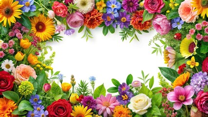 Obraz premium Vibrant floral border with colorful blooms and lush greenery, flowers, garden, flowers