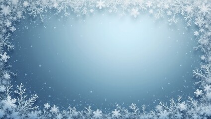 Cold winter frost patterns on blue background with icy crystals