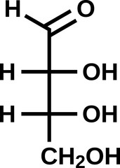 D-Erythrose structural formula in Fischer projection without carbon atoms, vector illustration