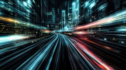 Fototapeta premium A dynamic cityscape with light trails, depicting speed and urban energy.