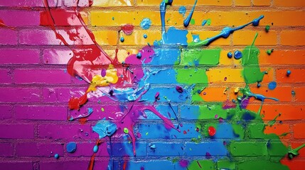 Obraz premium Paint splash, graffiti brick wall, colorful background