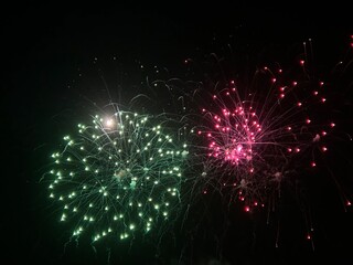 Fireworks display of lights in the sky with copy space 
