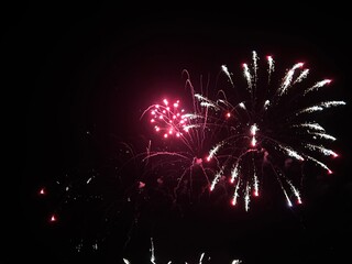 Fireworks display of lights in the sky with copy space 